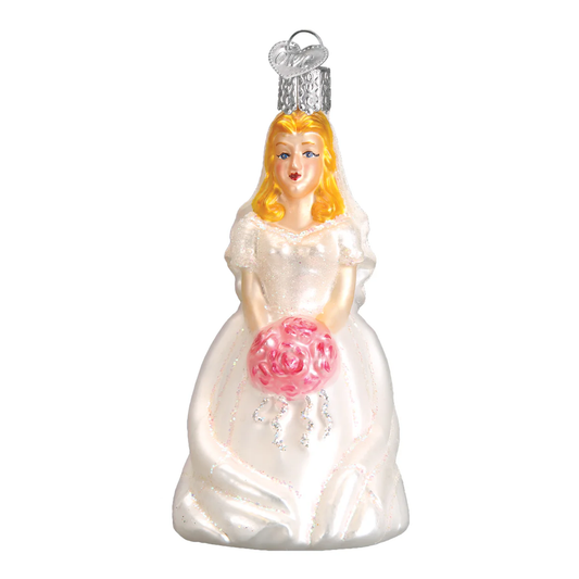 Blonde Wedding Bride Blown Glass Newlywed Tree Ornament by Old World Christmas