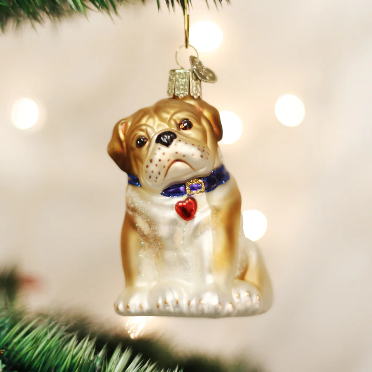 Bull Pup Bulldog Blown Glass Dog Tree Ornament by Old World Christmas