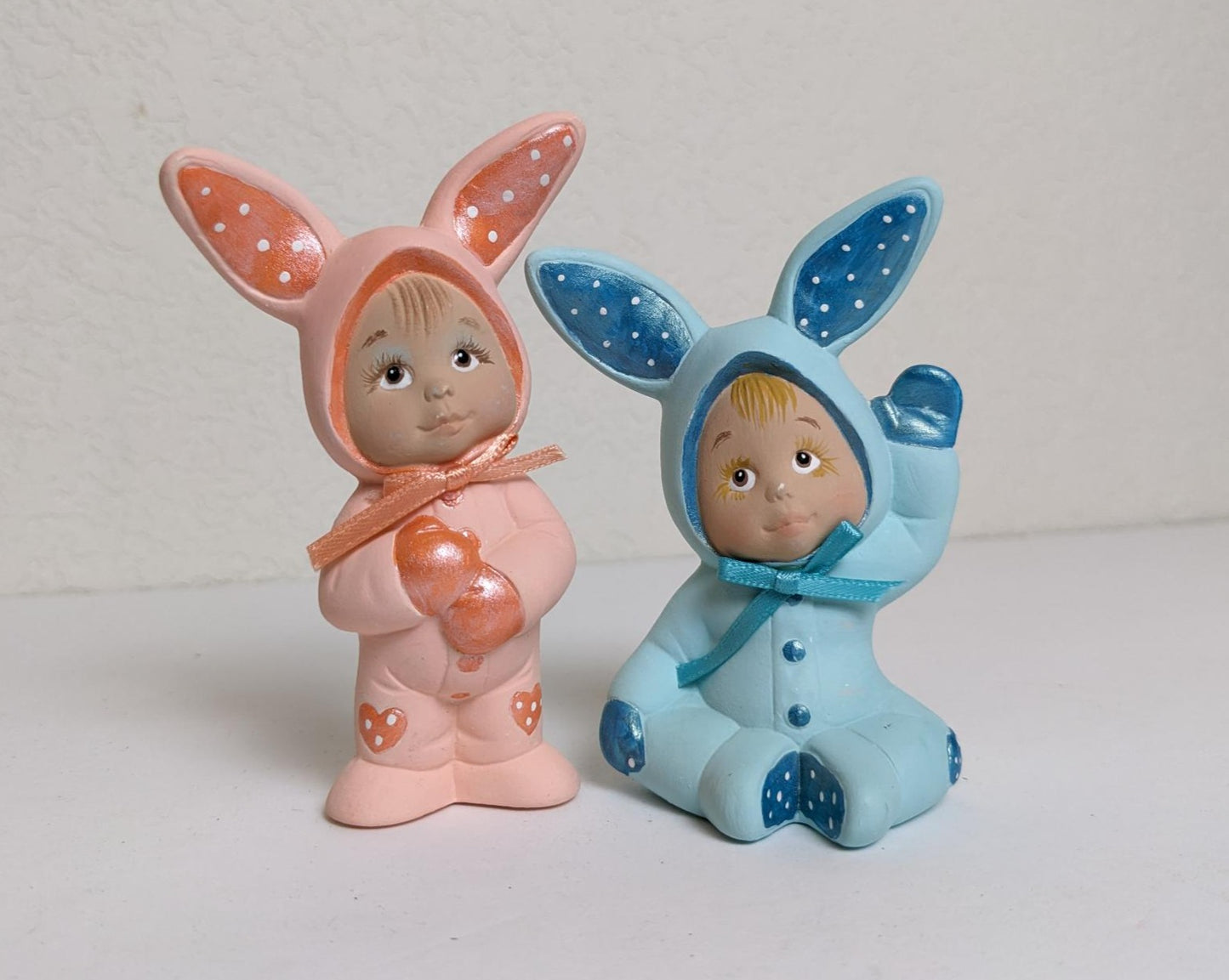 This set of 2 figurines featuring children wearing bunny PJ's are great Easter Basket additions or to place on a shelf each year for Easter. 