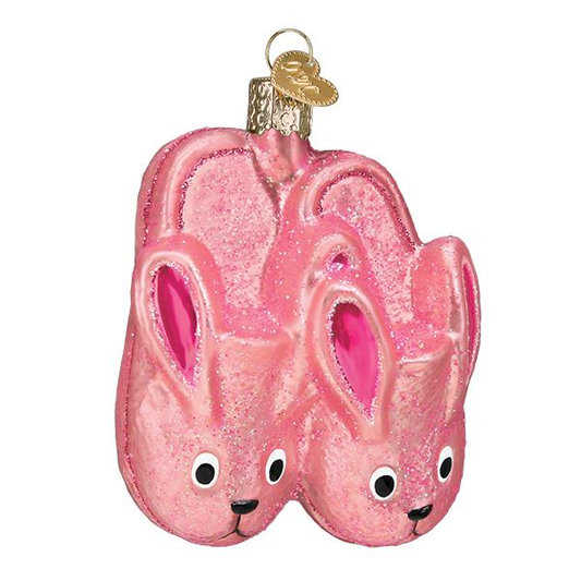 Pink Bunny Slippers Blown Glass Tree Ornament by Old World Christmas