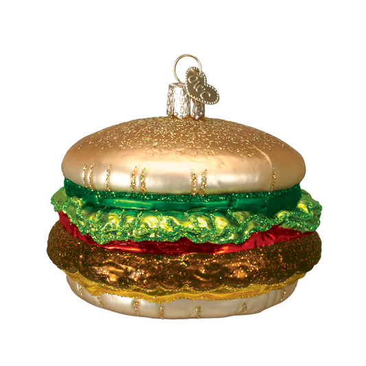 Cheeseburger Fast Food Blown Glass Tree Ornament by Old World Christmas Hamburger
