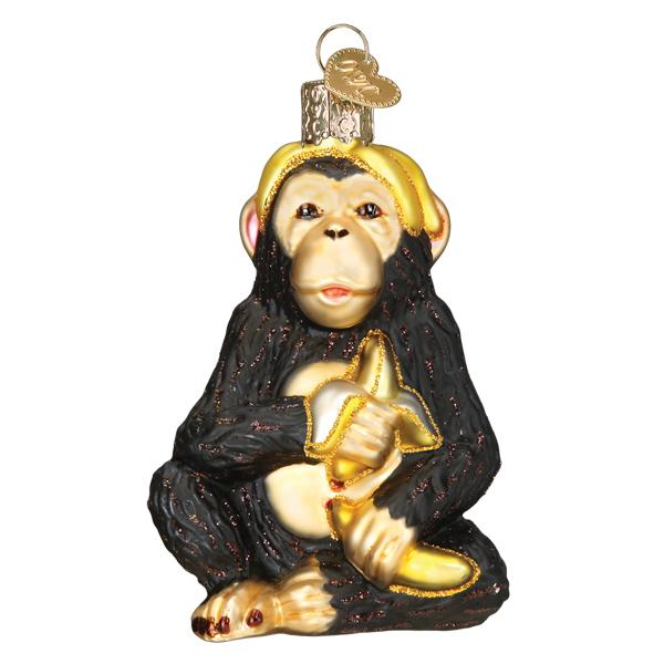 Chimpanzee Blown Glass Tree Ornament by Old World Christmas - Hand Painted