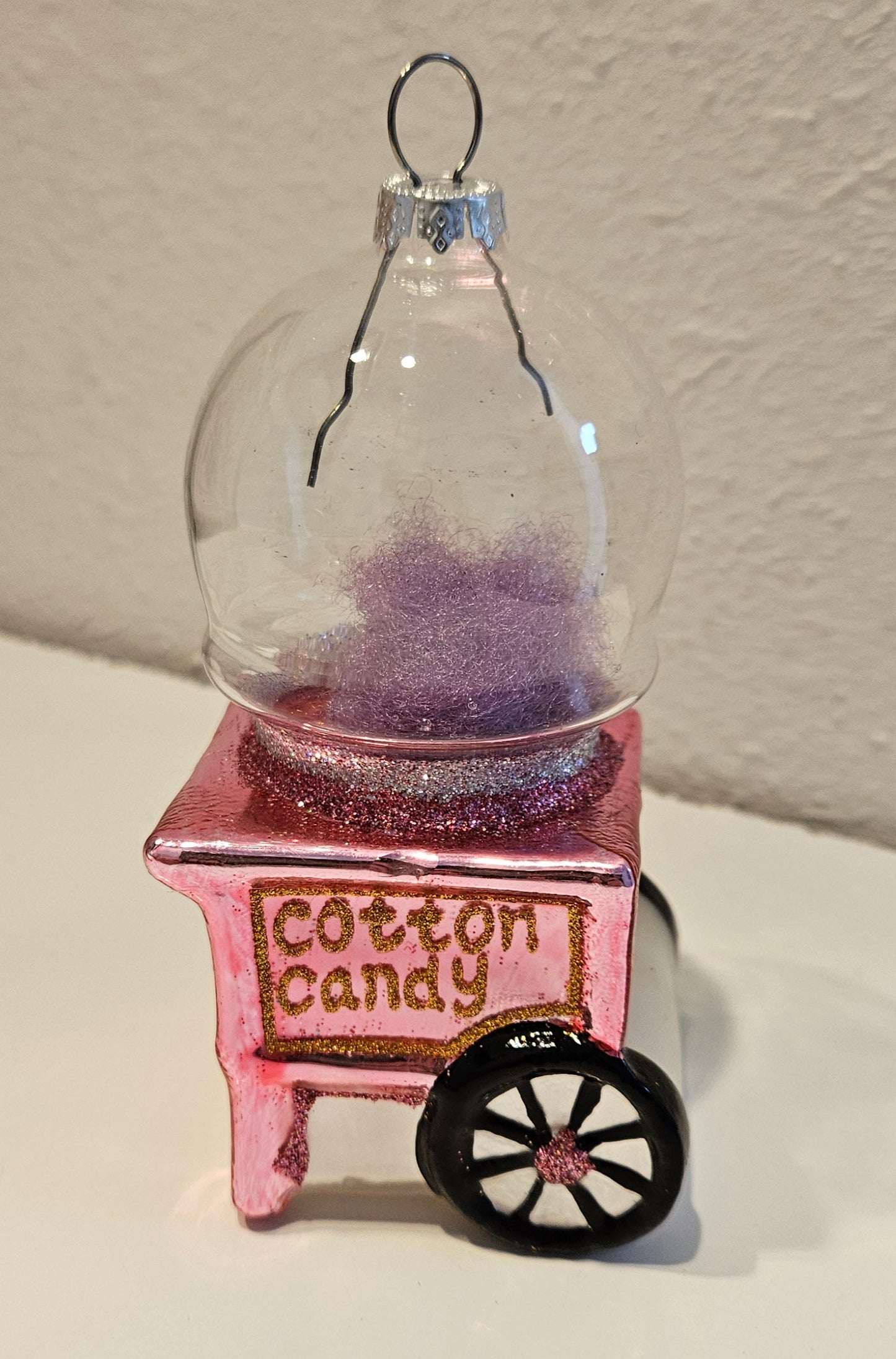 Pink Cotton Candy Cart Glass Christmas Tree Ornament