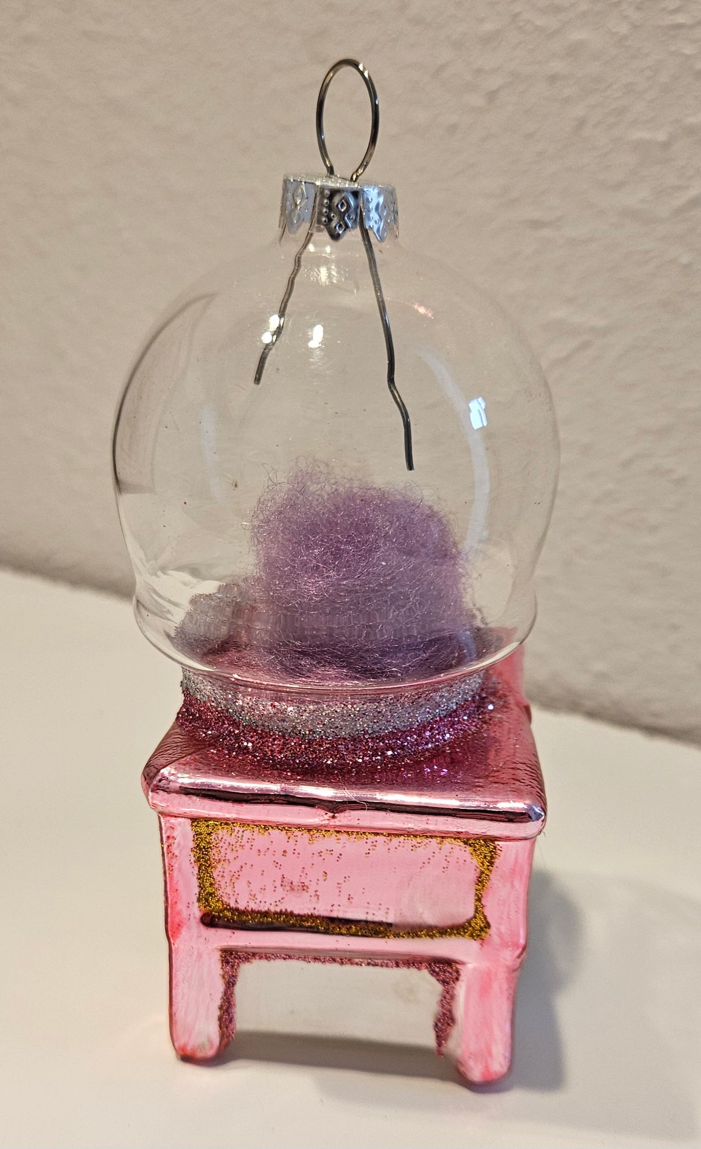 Pink Cotton Candy Cart Glass Christmas Tree Ornament
