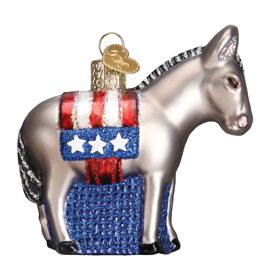 Democrat Donkey Red White Blue American Flag Colors - Glass Tree Ornament by Old World Christmas