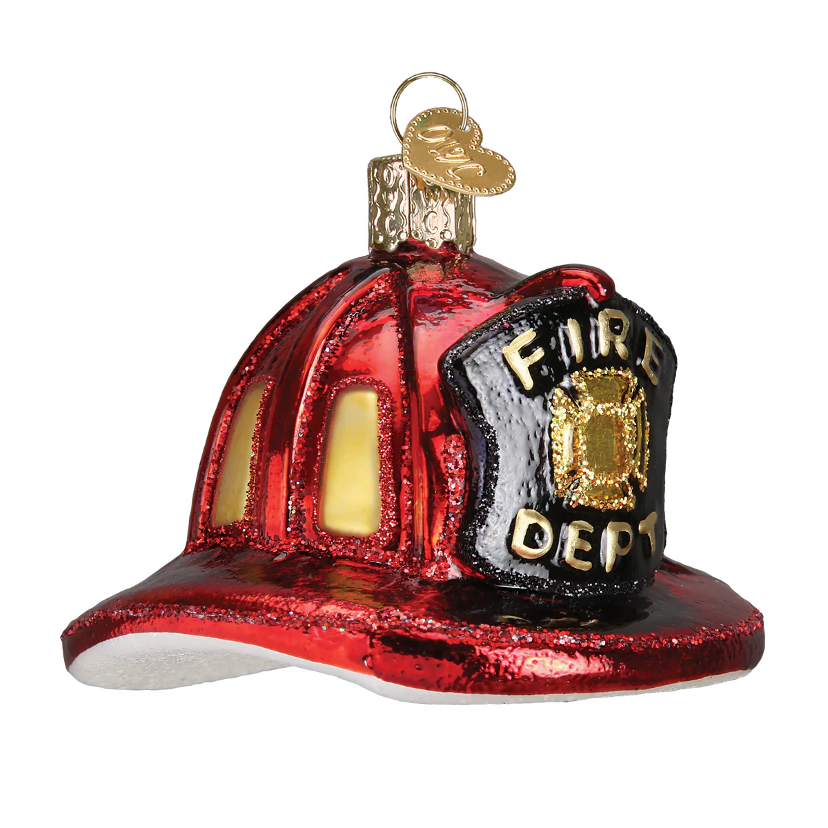 Fire Dept Fireman's Helmet Red Safety Hat Blown Glass Tree Ornament by Old World Christmas