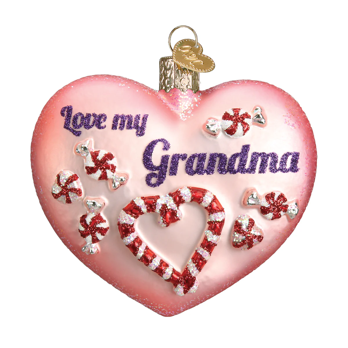 Love My Grandma Heart-shaped Blown Glass Tree Ornament by Old World Christmas