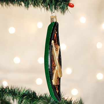 Green Canoe Blown Glass Tree Ornament by Old World Christmas - Water Sports
