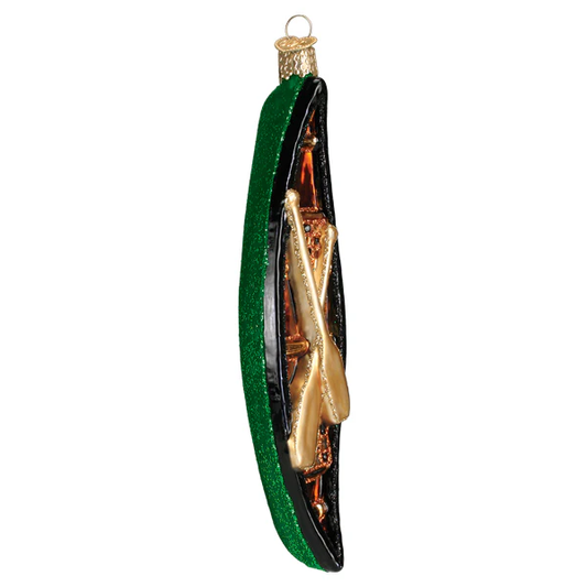 Green Canoe Blown Glass Tree Ornament by Old World Christmas - Water Sports