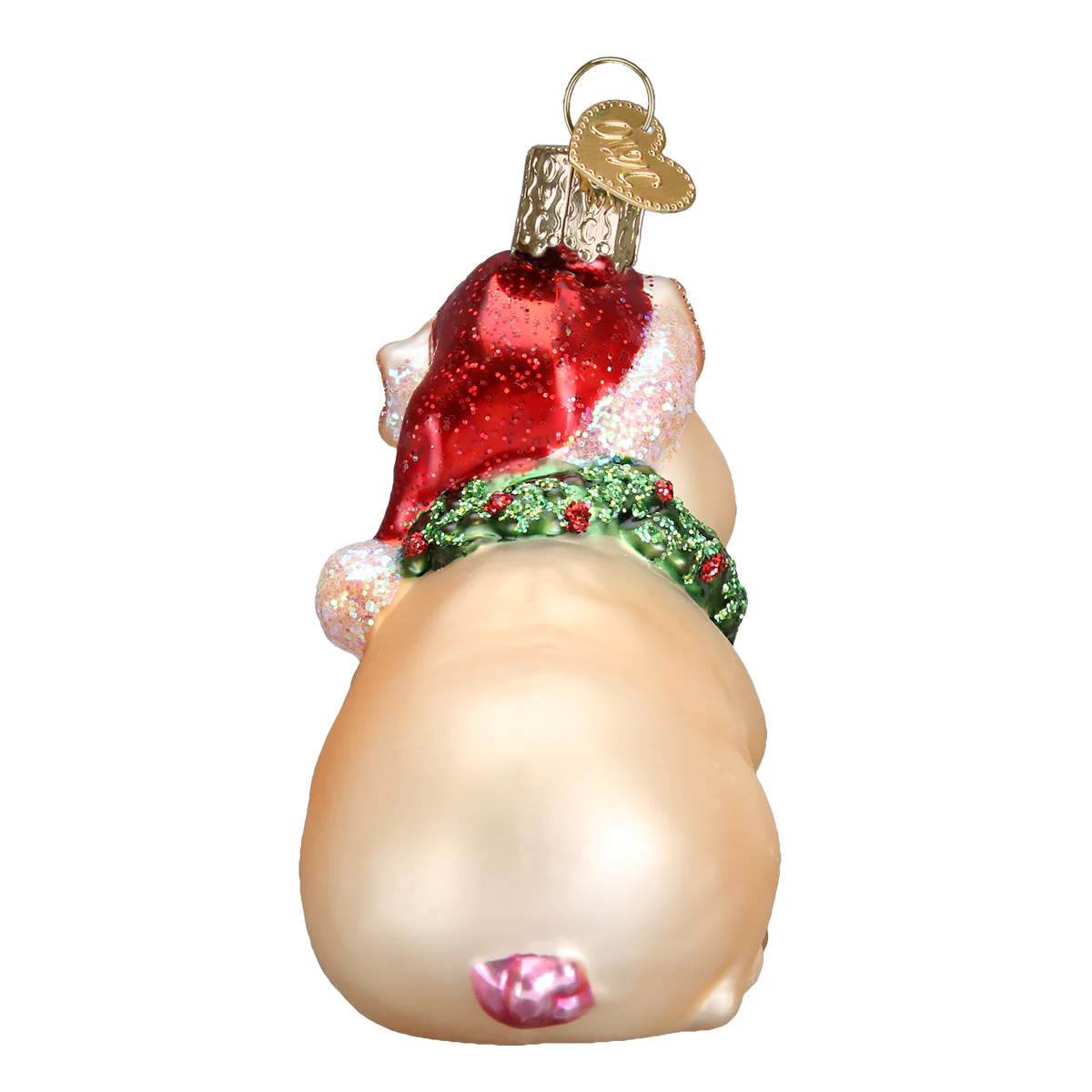 Holly Pig Hand Painted Blown Glass Piglet Tree Ornament by Old World Christmas