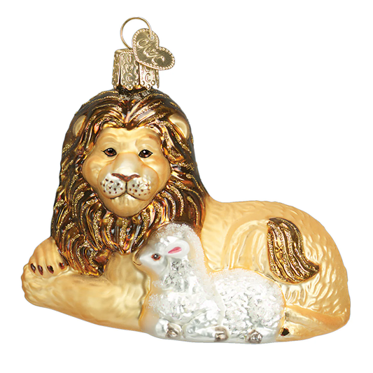Lion and Lamb Blown Glass Tree Ornament by Old World Christmas