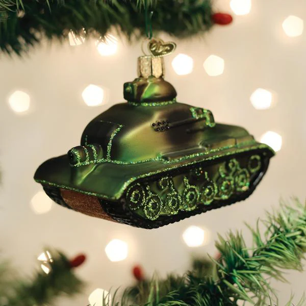 Military Army Tank Blown Glass Tree Ornament by Old World Christmas