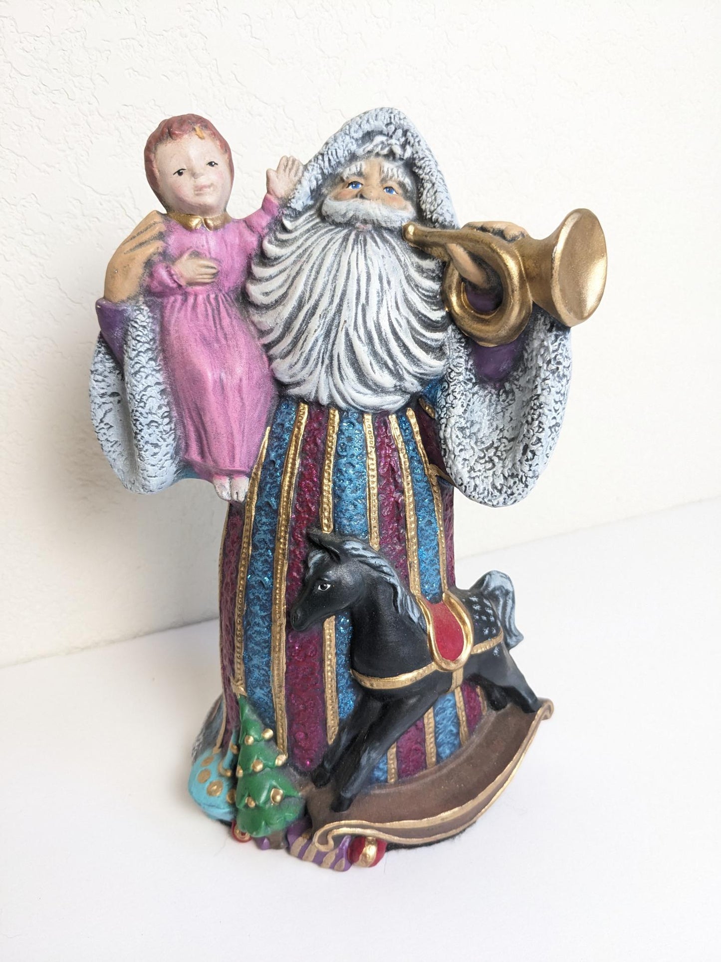 Vintage Santa Claus Holding Girl Christmas Figurine