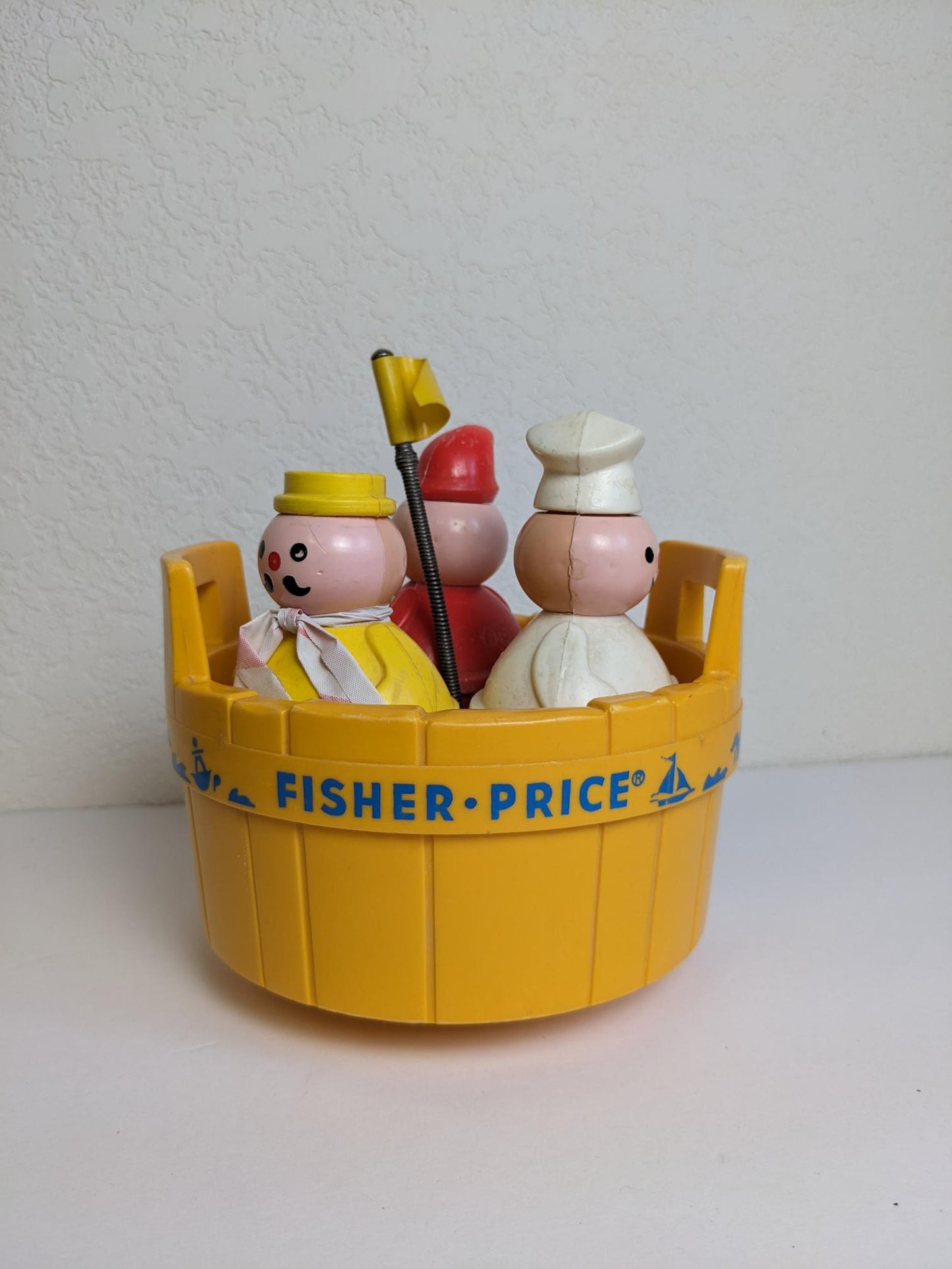 Vintage Fisher Price 3 Men in a Tub with Flag and Bell Sounds Toy