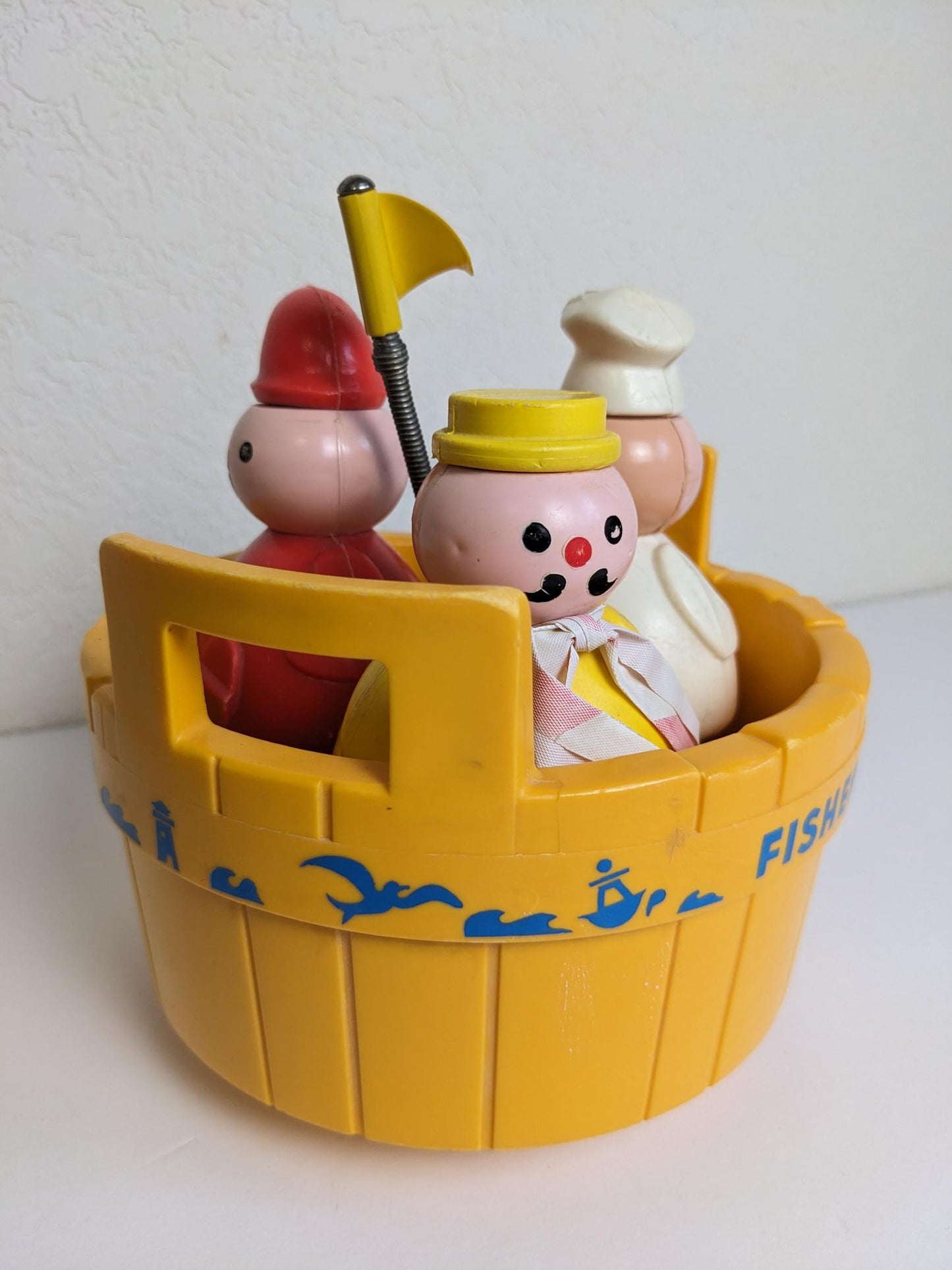 Vintage Fisher Price 3 Men in a Tub with Flag and Bell Sounds Toy