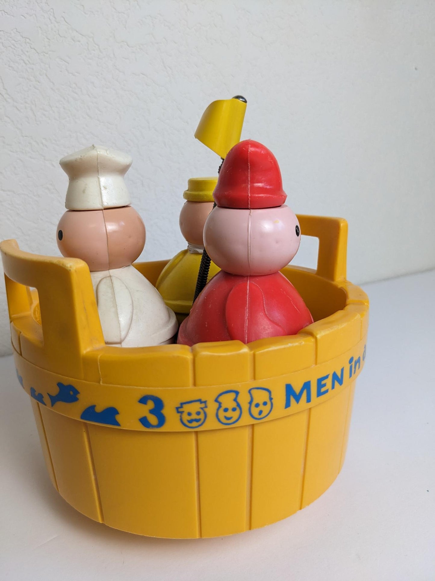 Vintage Fisher Price 3 Men in a Tub with Flag and Bell Sounds Toy