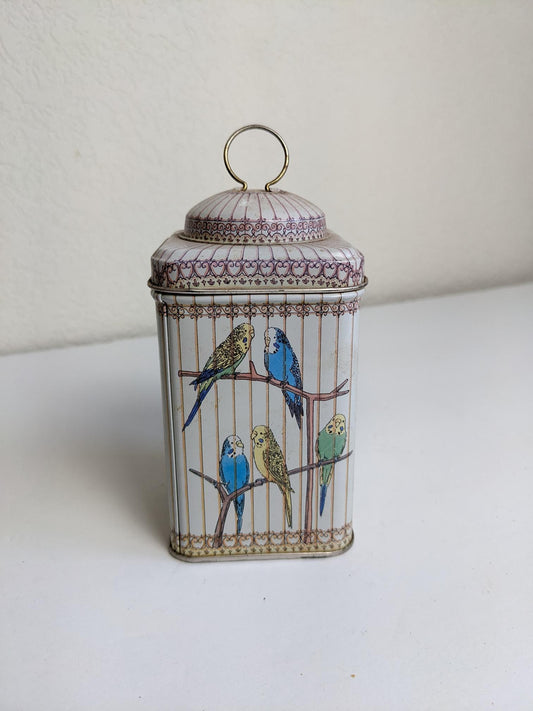 Vintage Cockatiel Bird Cage Metal Collector Tin