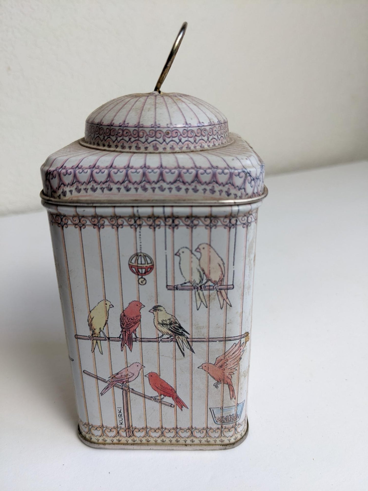 Vintage Cockatiel Bird Cage Metal Collector Tin