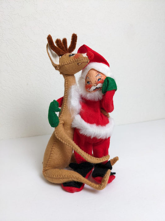 Santa Claus and Reindeer Hand Made Annalee Christmas Dolls