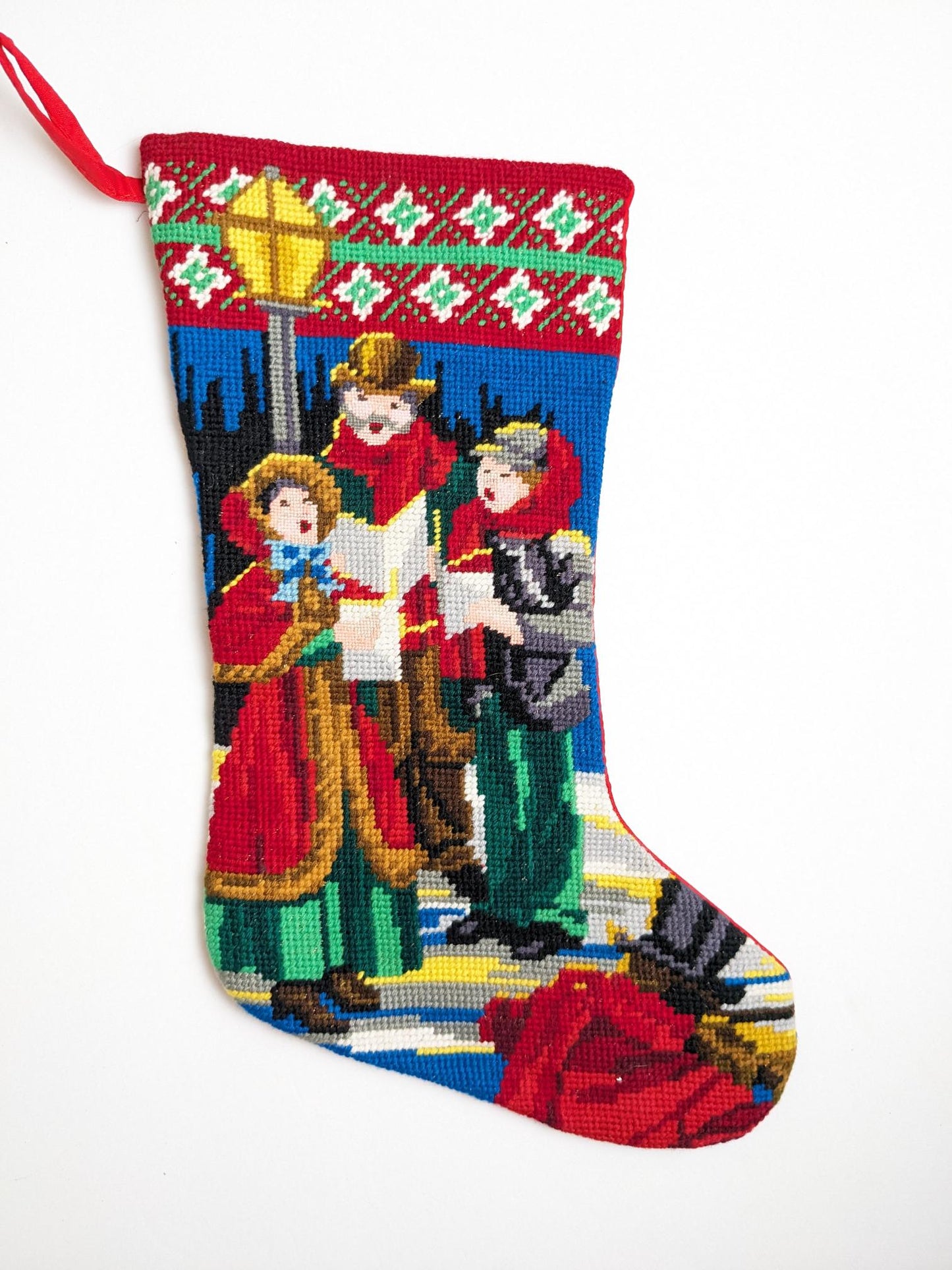 Vintage Christmas Carolers Needlepoint Christmas Stocking