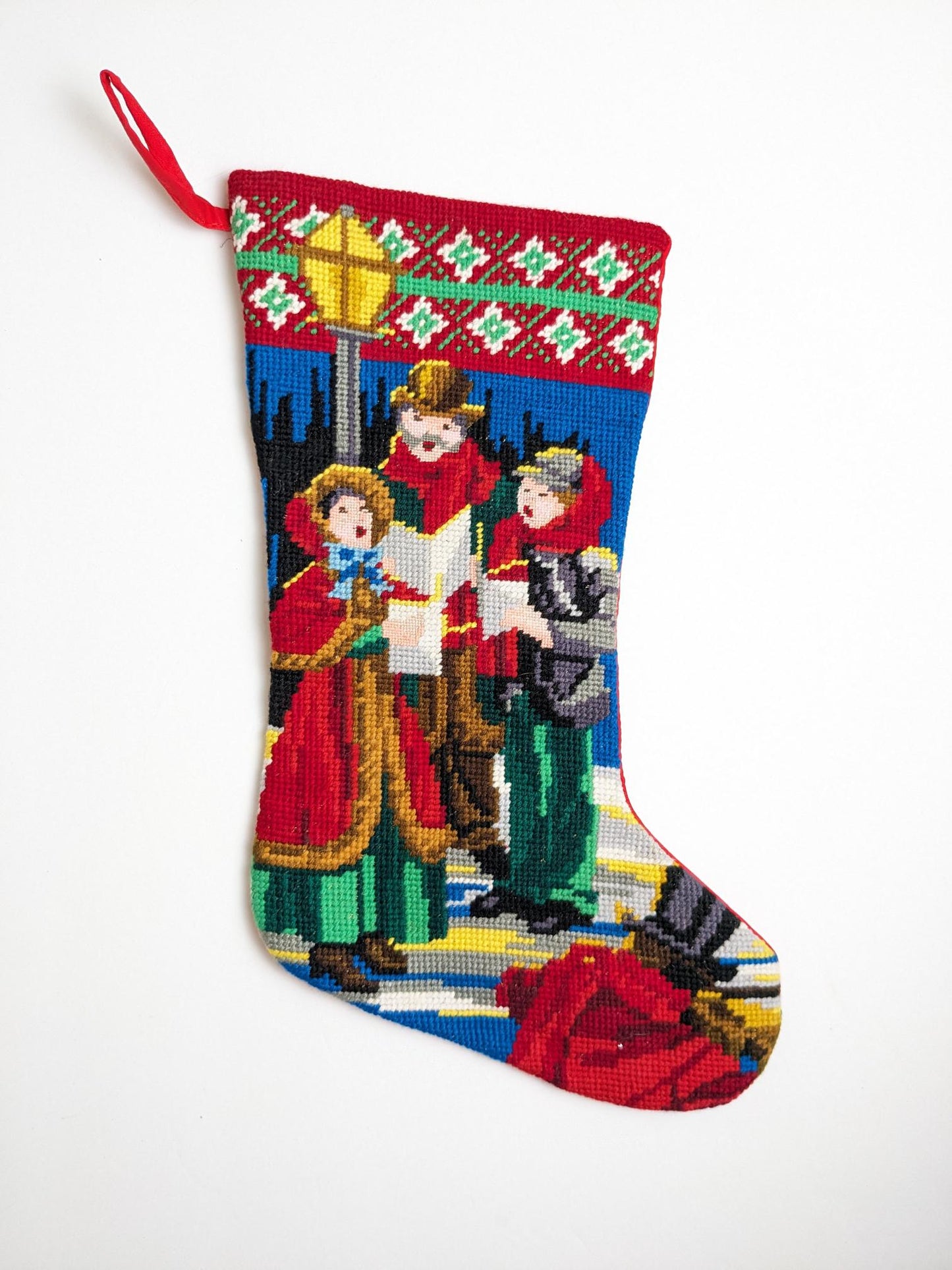 Vintage Christmas Carolers Needlepoint Christmas Stocking