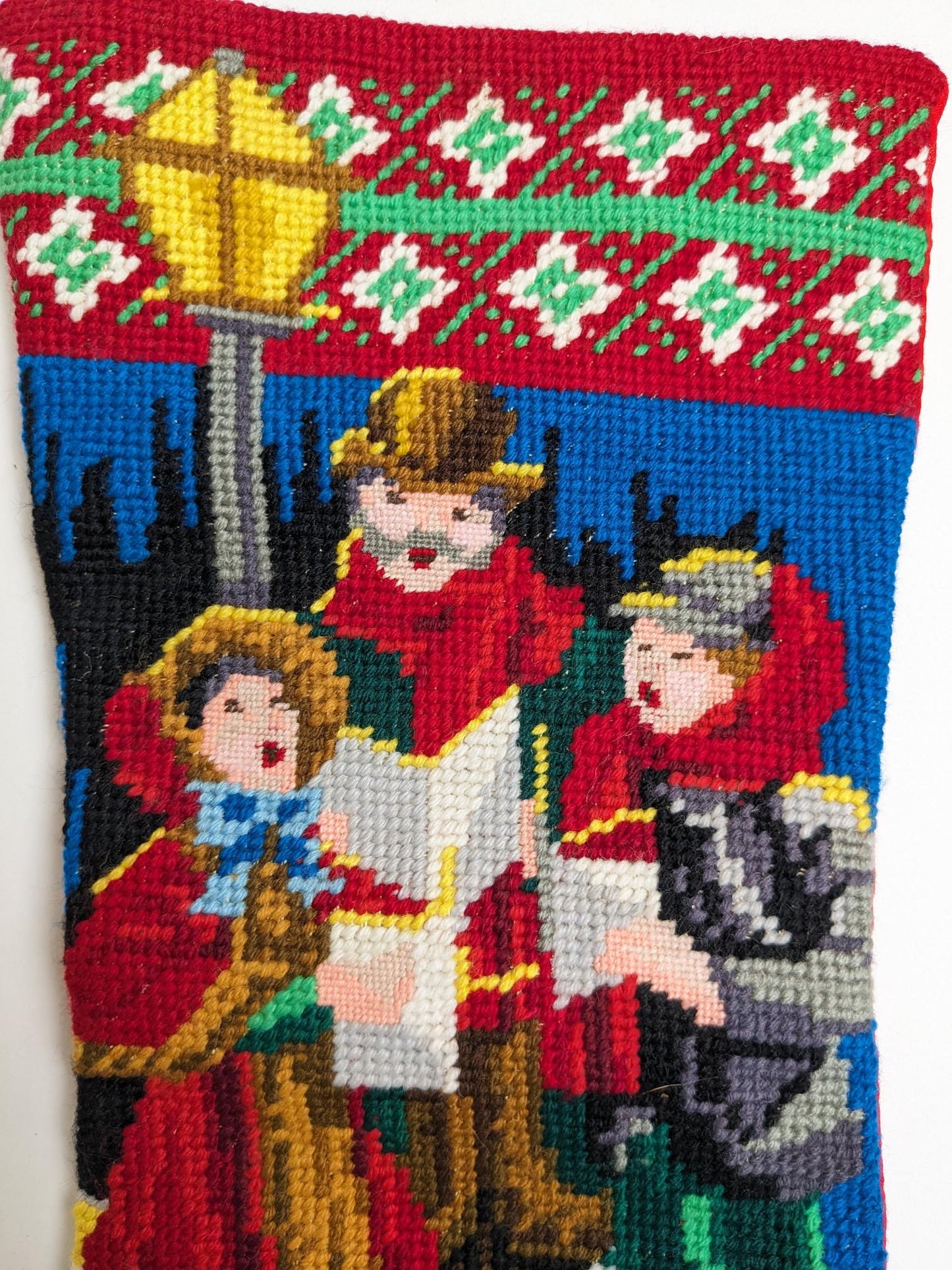 Vintage Christmas Carolers Needlepoint Christmas Stocking