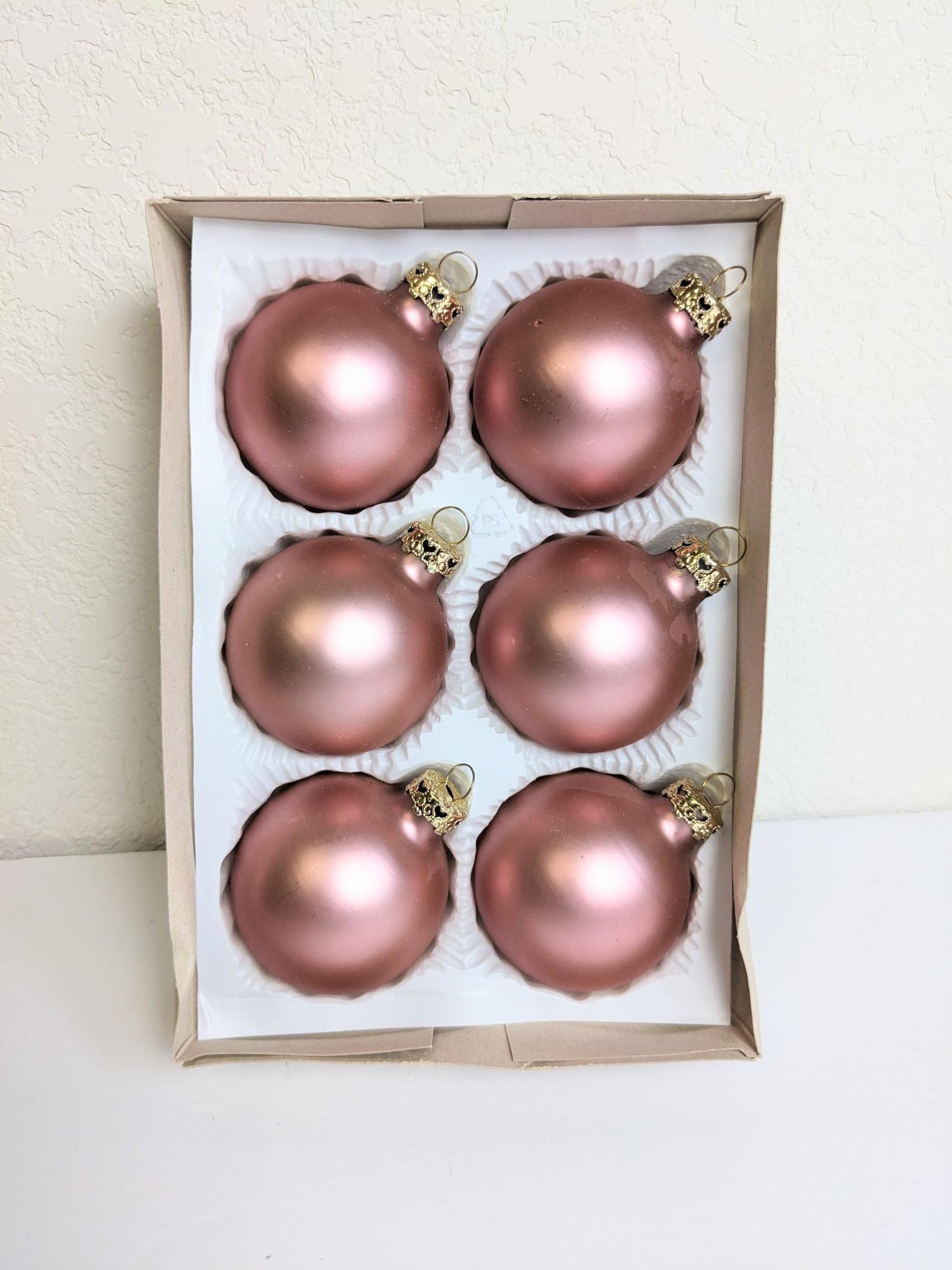 Vintage Pink Glass Christmas Ornament Set
