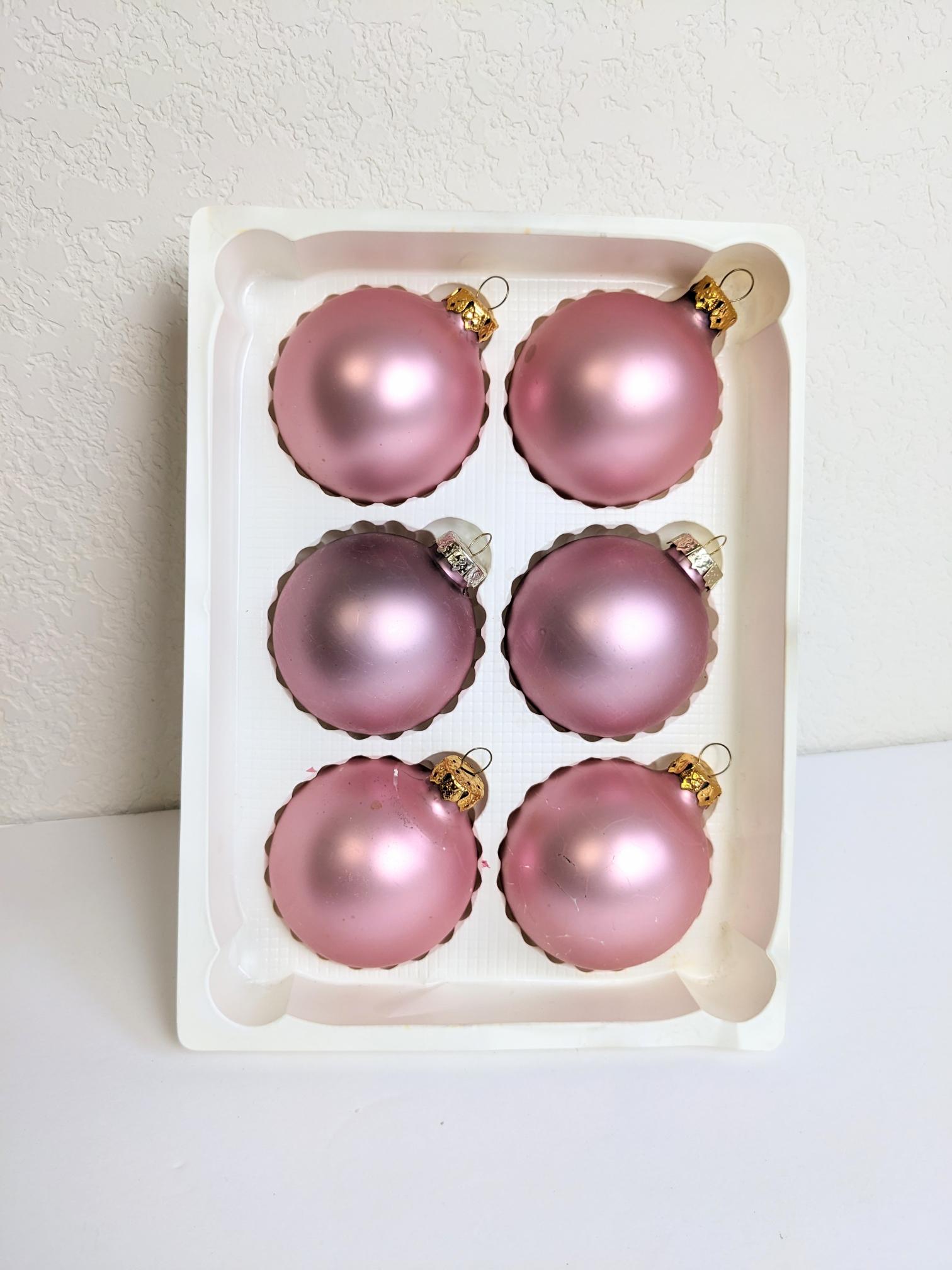 Vintage Pink Glass Christmas Ornament Set