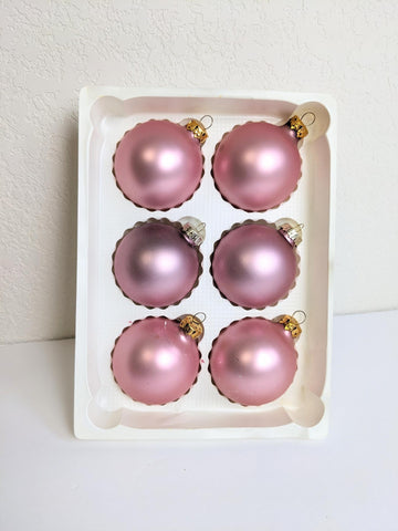 Vintage Pink Glass Christmas Ornament Set