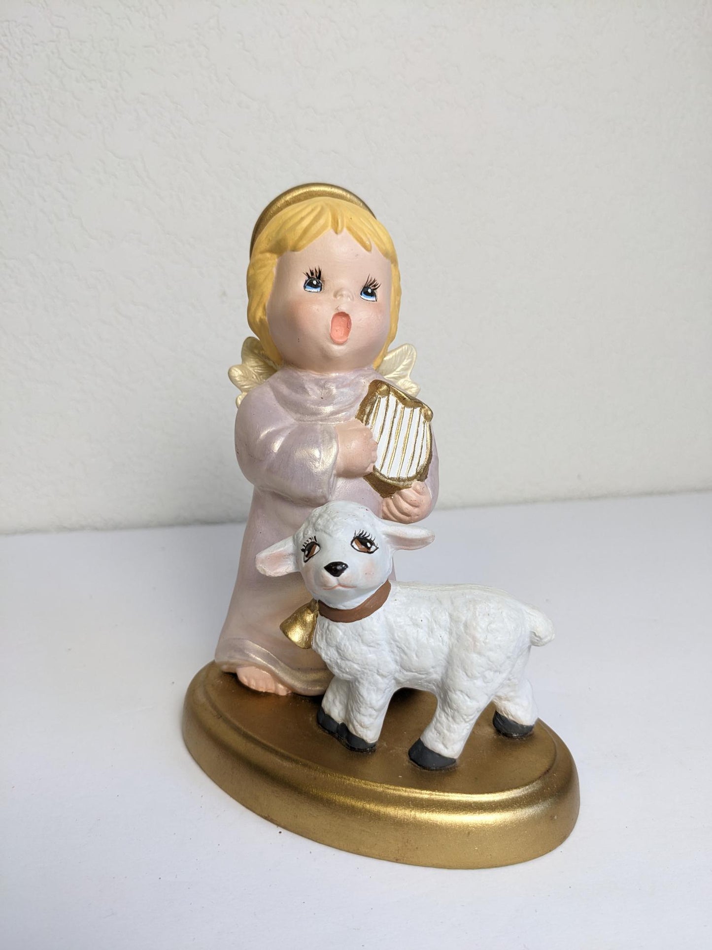 Vintage Ceramic Hand Painted Christmas Angel with Lamb