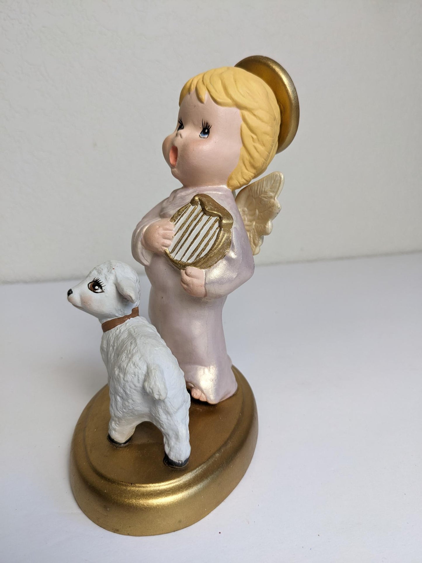 Vintage Ceramic Hand Painted Christmas Angel with Lamb