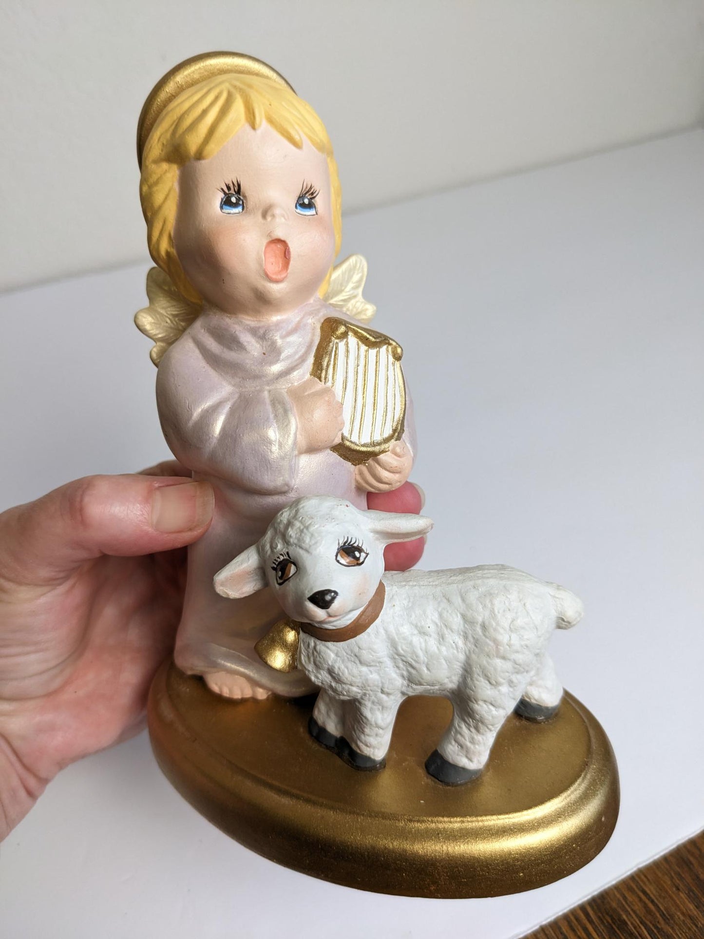 Vintage Ceramic Hand Painted Christmas Angel with Lamb