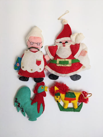 Vintage Fabric Stuffed Animal Christmas Ornaments