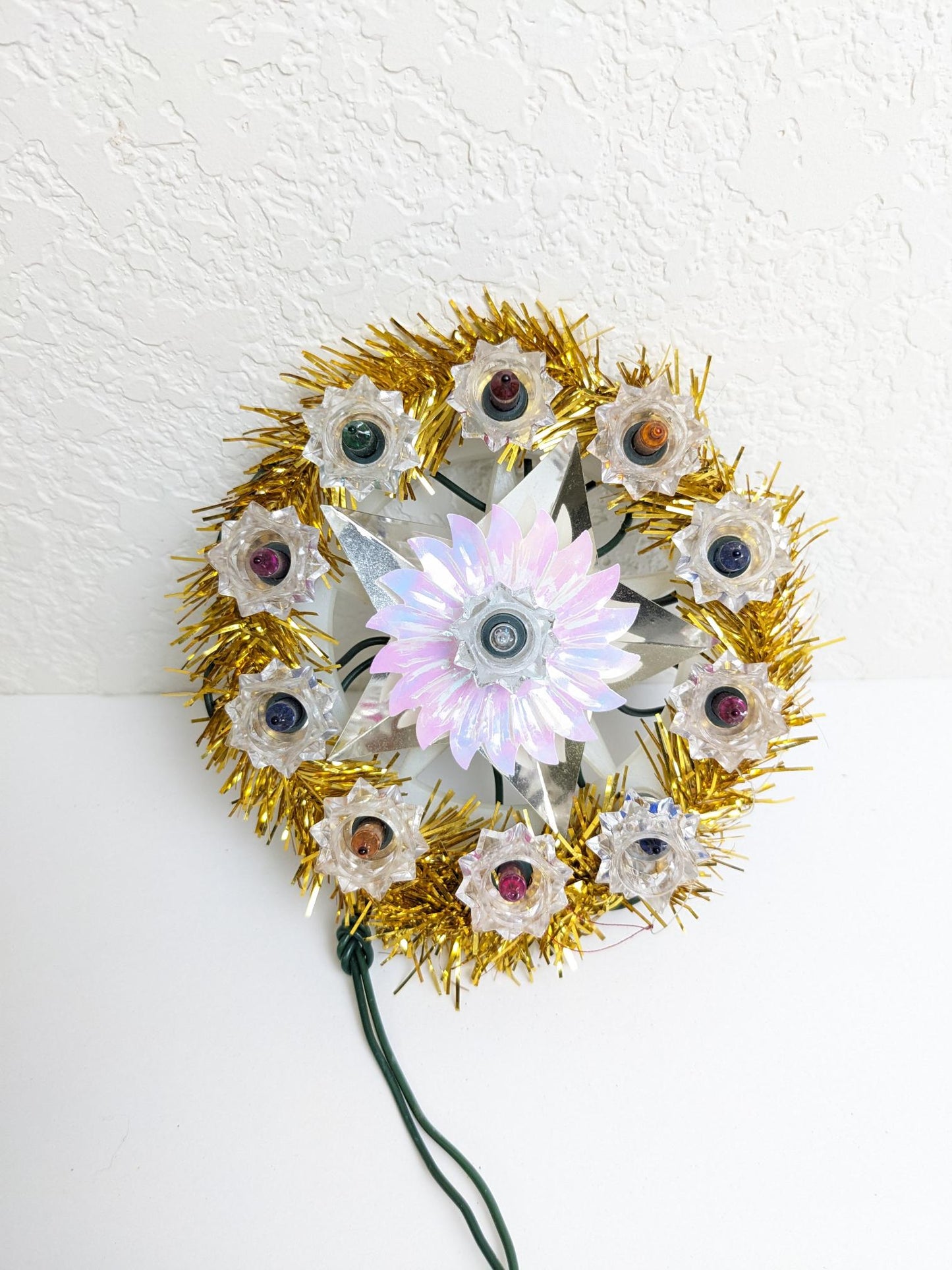 Vintage Small Round Tinsel Light-Up Christmas Tree Topper