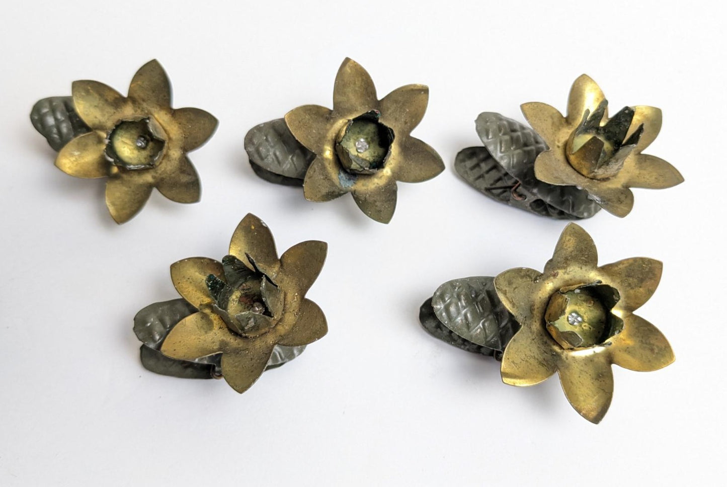 Vintage Brass Candle Holder Clip-on Pincone Ornament Set