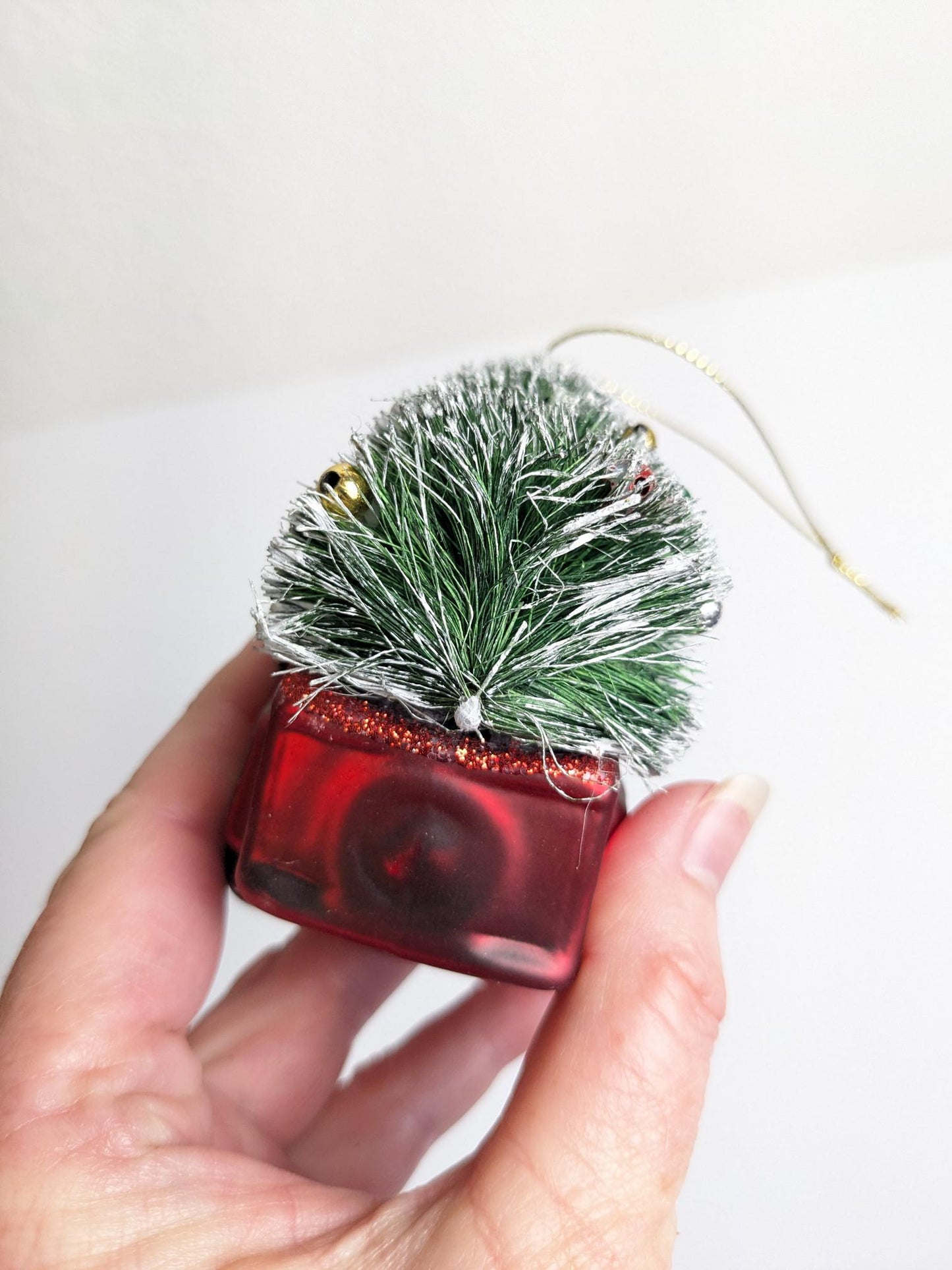 Red Truck with Bottlebrush Christmas Tree Glass Ornament