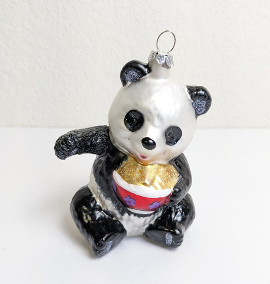 Panda & Noodle Glass Christmas Ornament