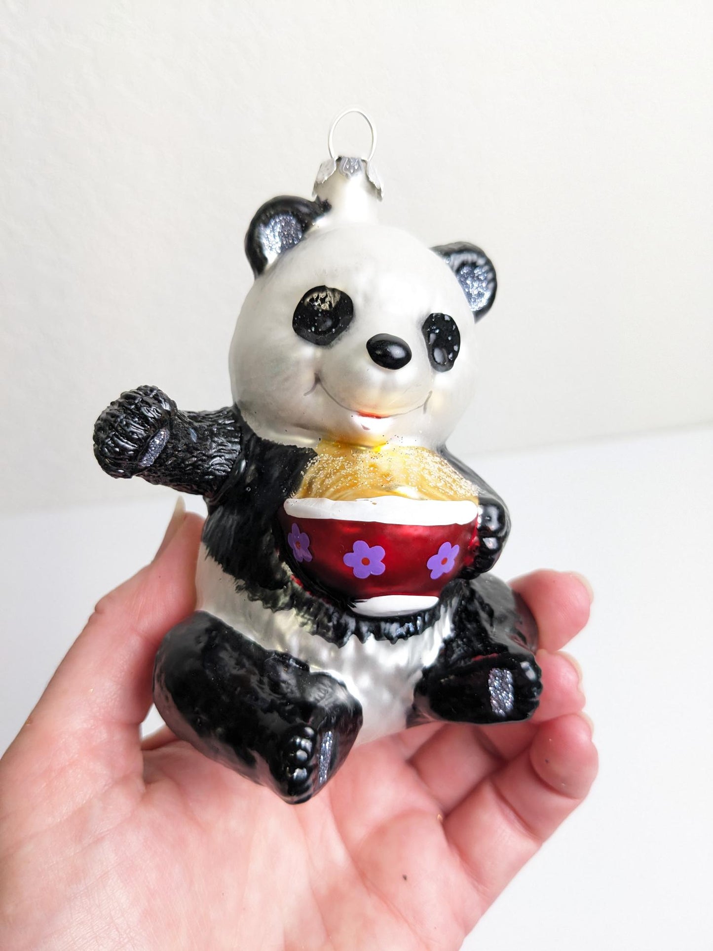 Panda & Noodle Glass Christmas Ornament