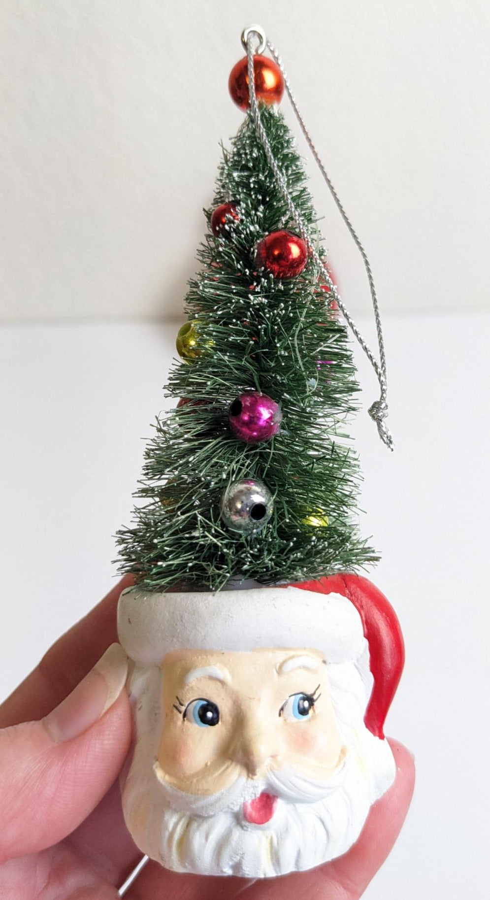 Santa Mug Bottle Brush Tree & Snowman Retro Christmas Ornaments