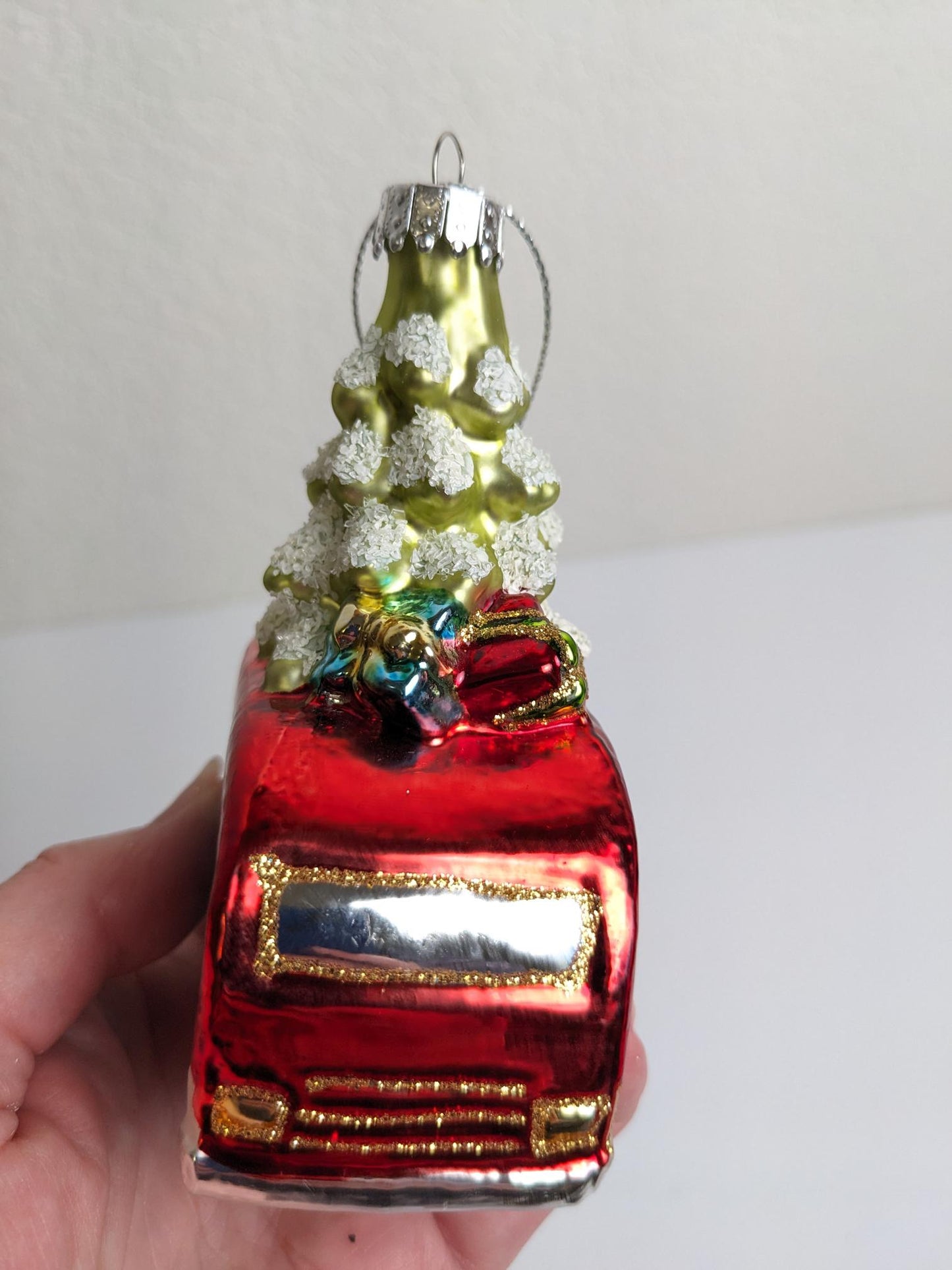 Red Vintage Camper Glass Christmas Ornament