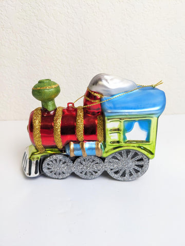 Train Engine Large Glass Christmas Tree Ornament