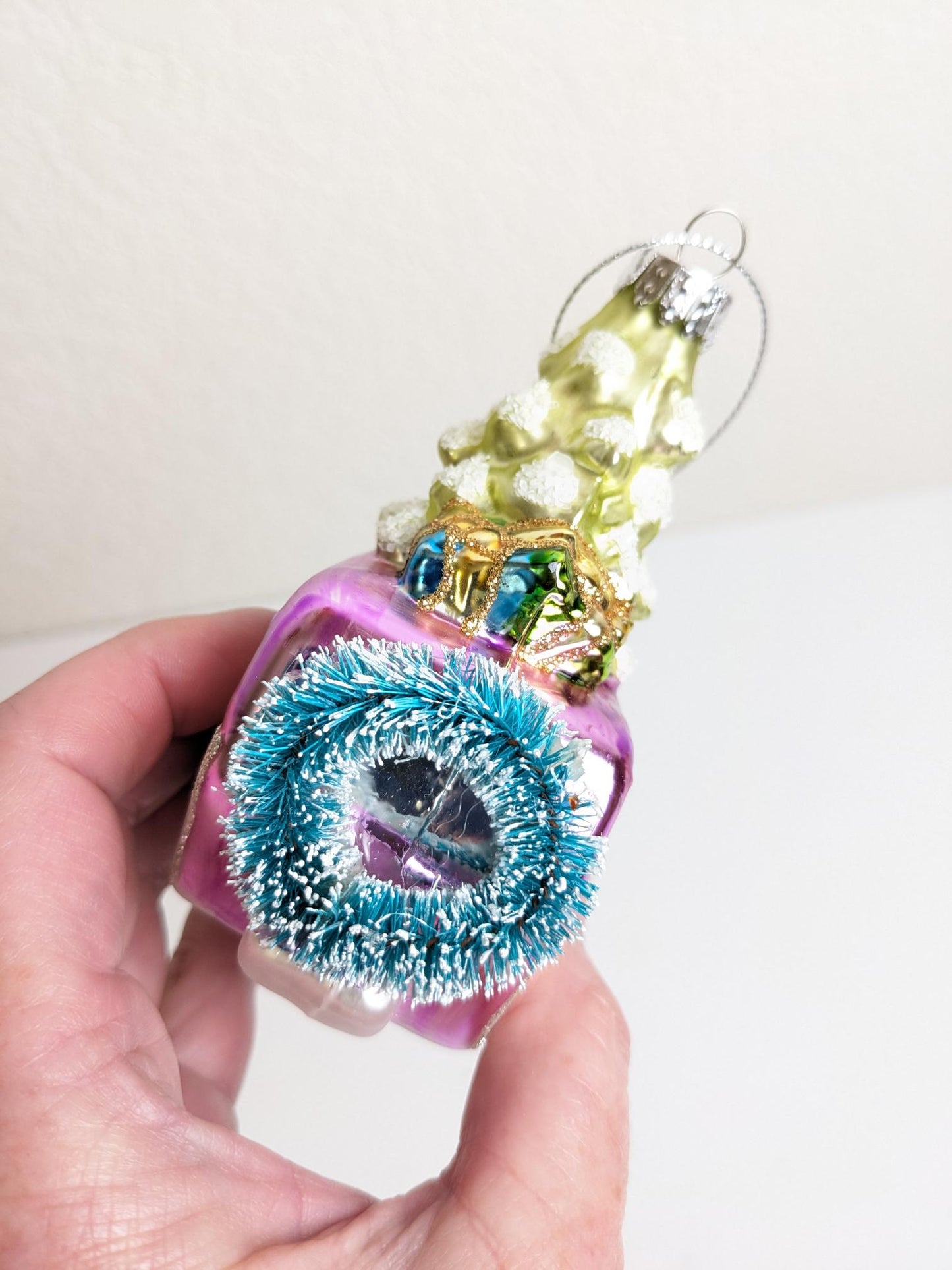 Pink Purple Vintage Camper Glass Christmas Ornament