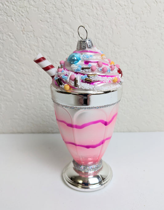 Pink Ice Cream Sundae Glass Christmas Ornament