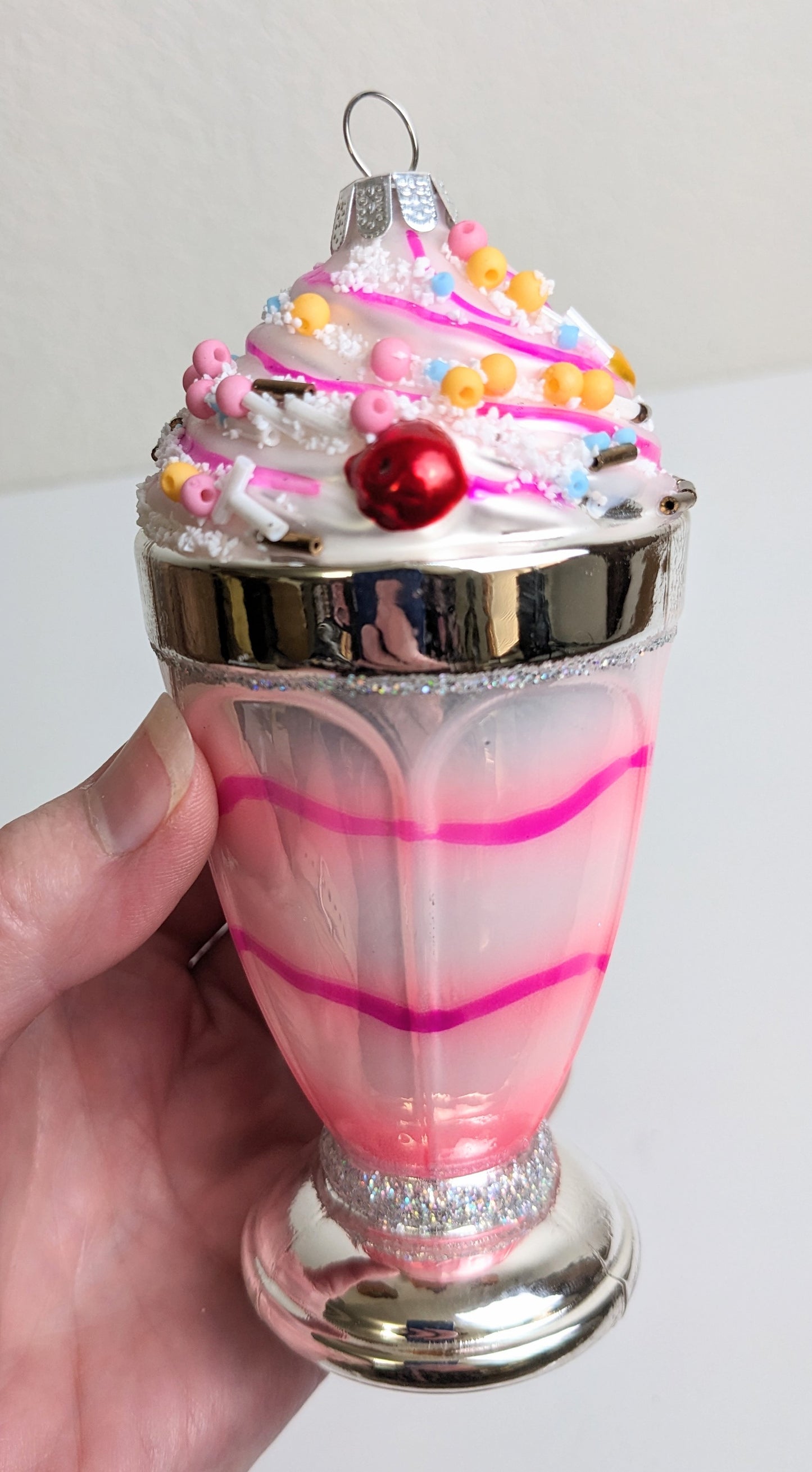 Pink Ice Cream Sundae Glass Christmas Ornament