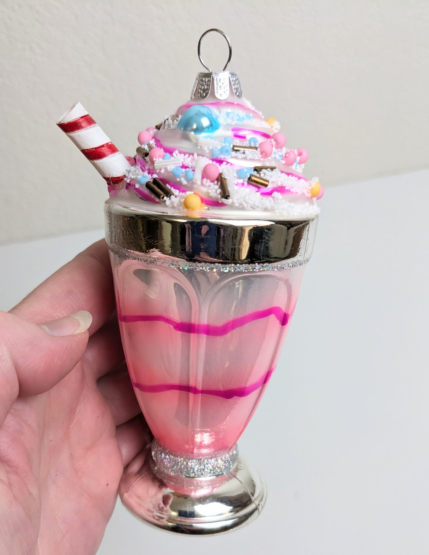 Pink Ice Cream Sundae Glass Christmas Ornament
