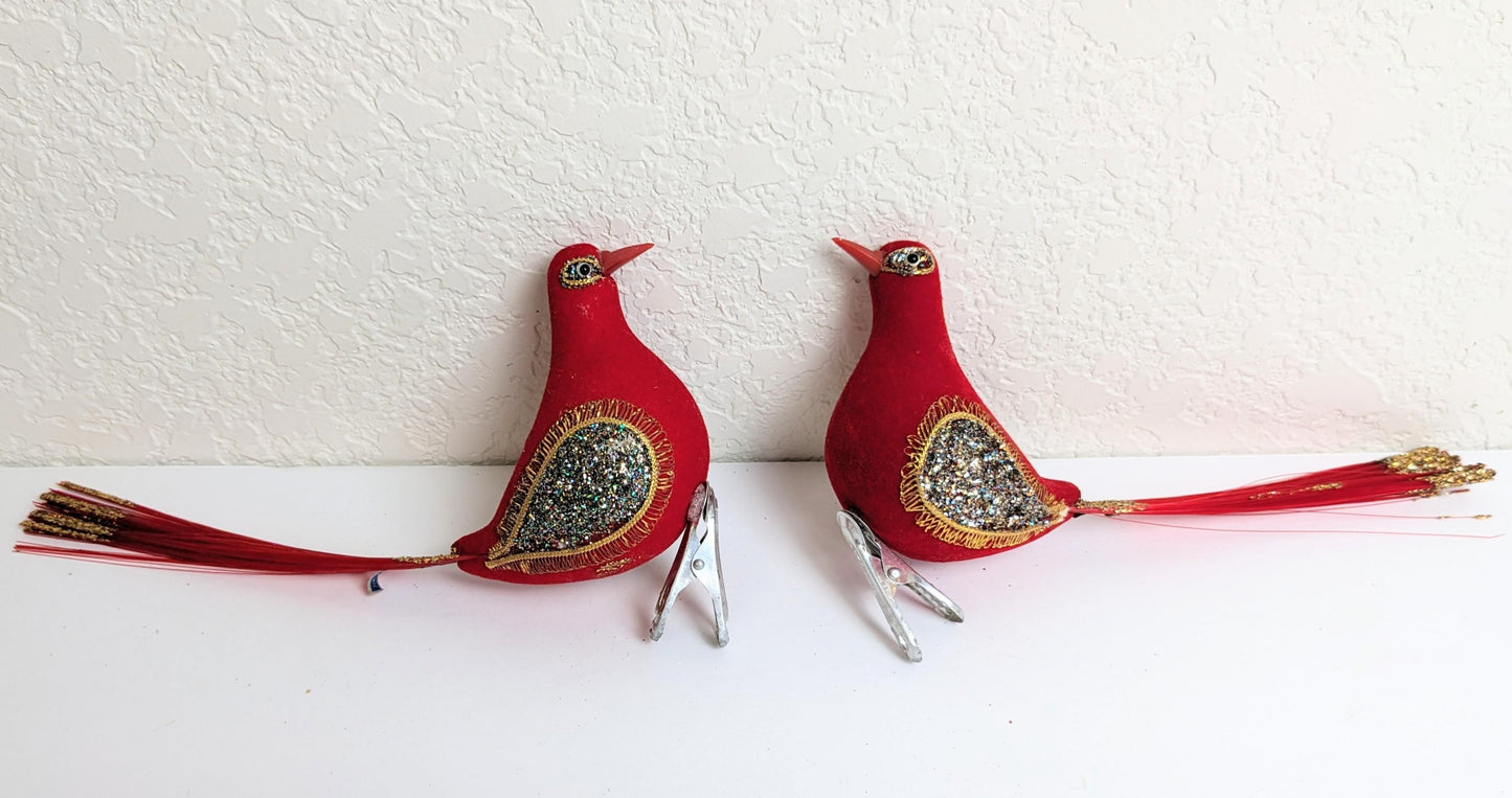 Red Bird Clip-on Flocked Christmas Ornament Set