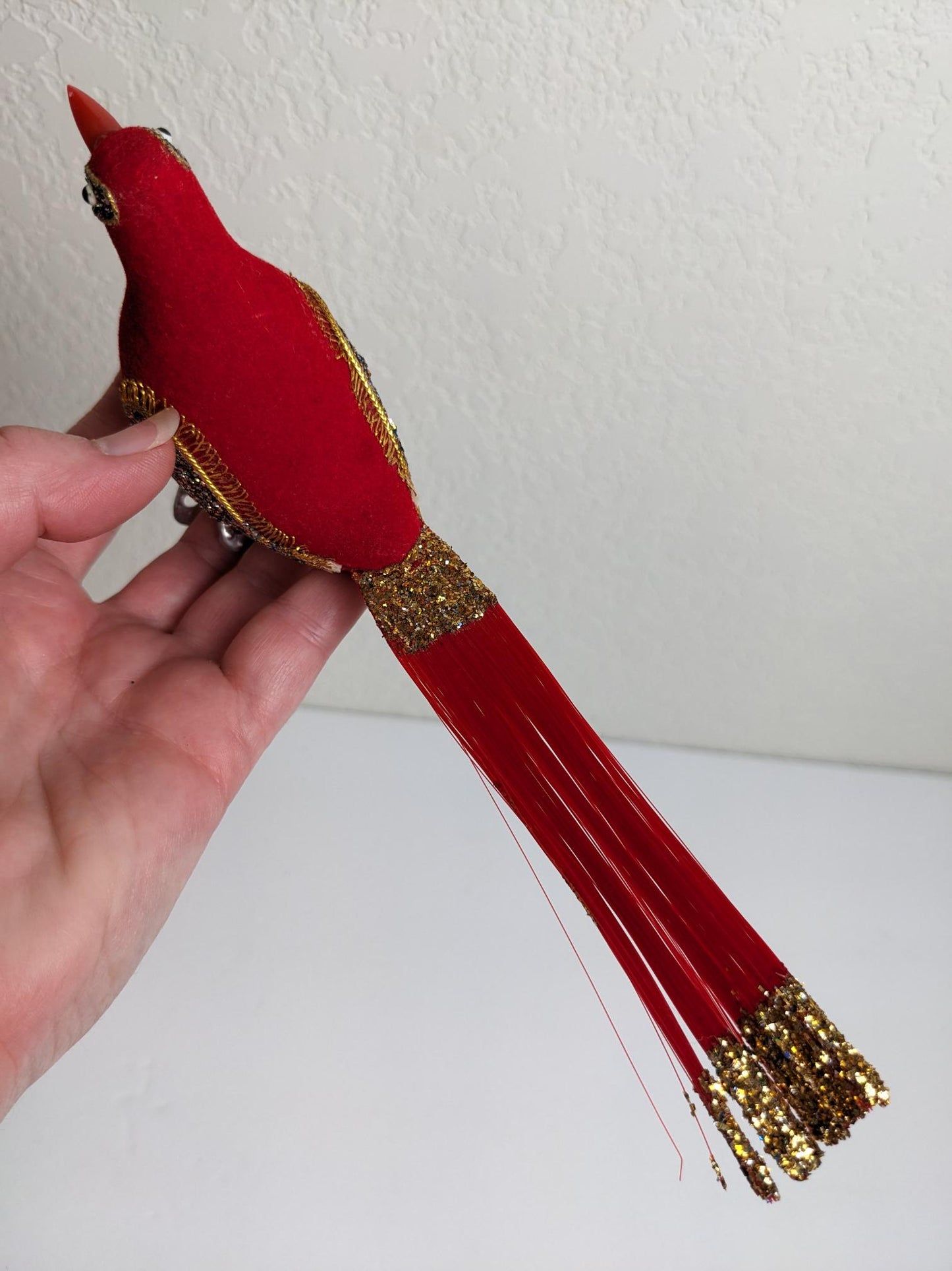 Red Bird Clip-on Flocked Christmas Ornament Set