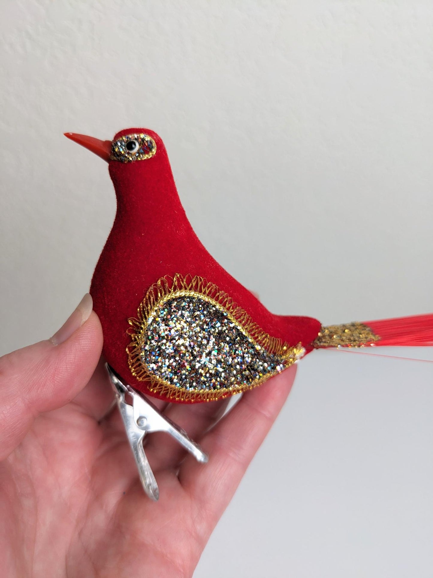 Red Bird Clip-on Flocked Christmas Ornament Set