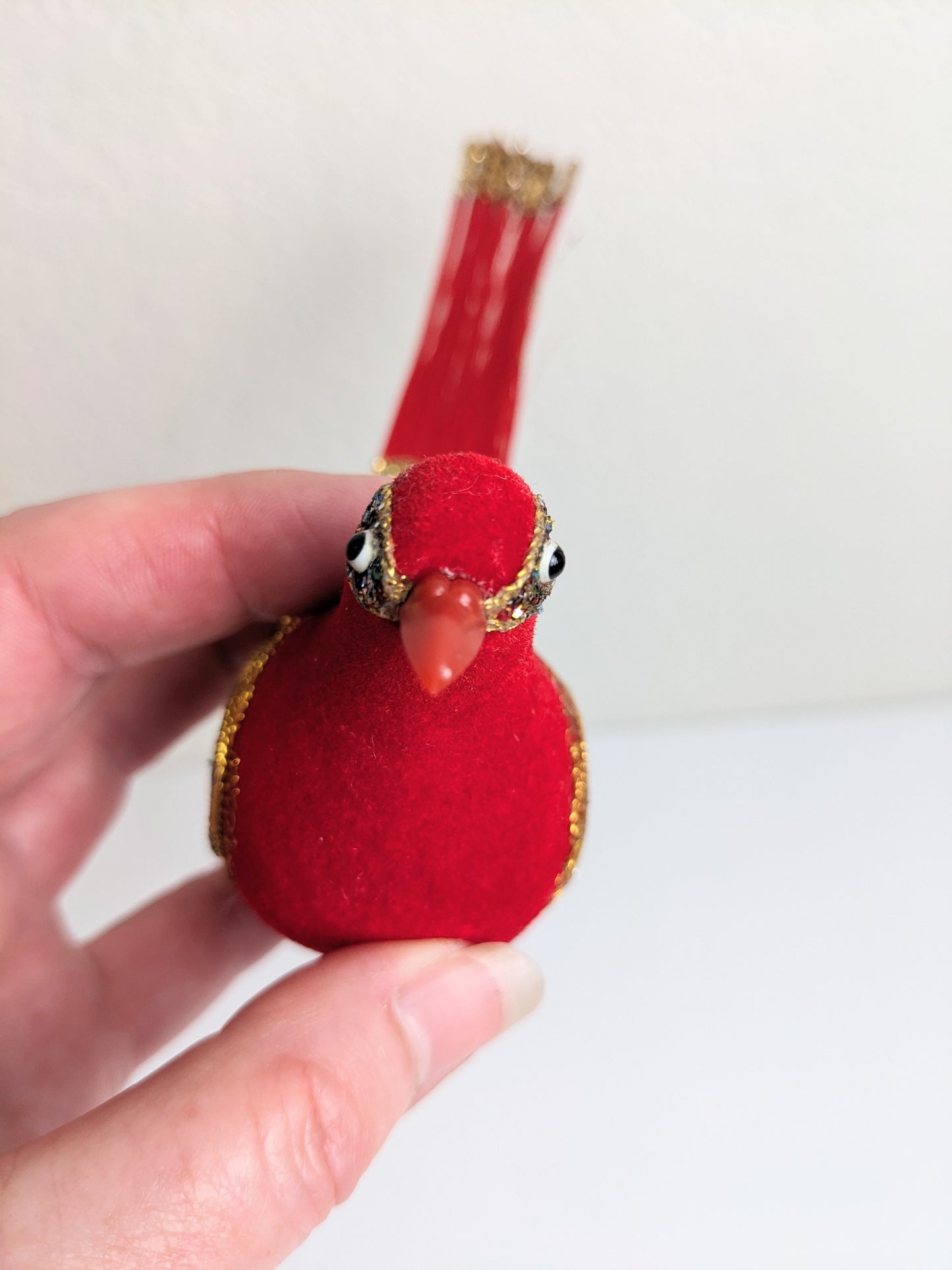 Red Bird Clip-on Flocked Christmas Ornament Set