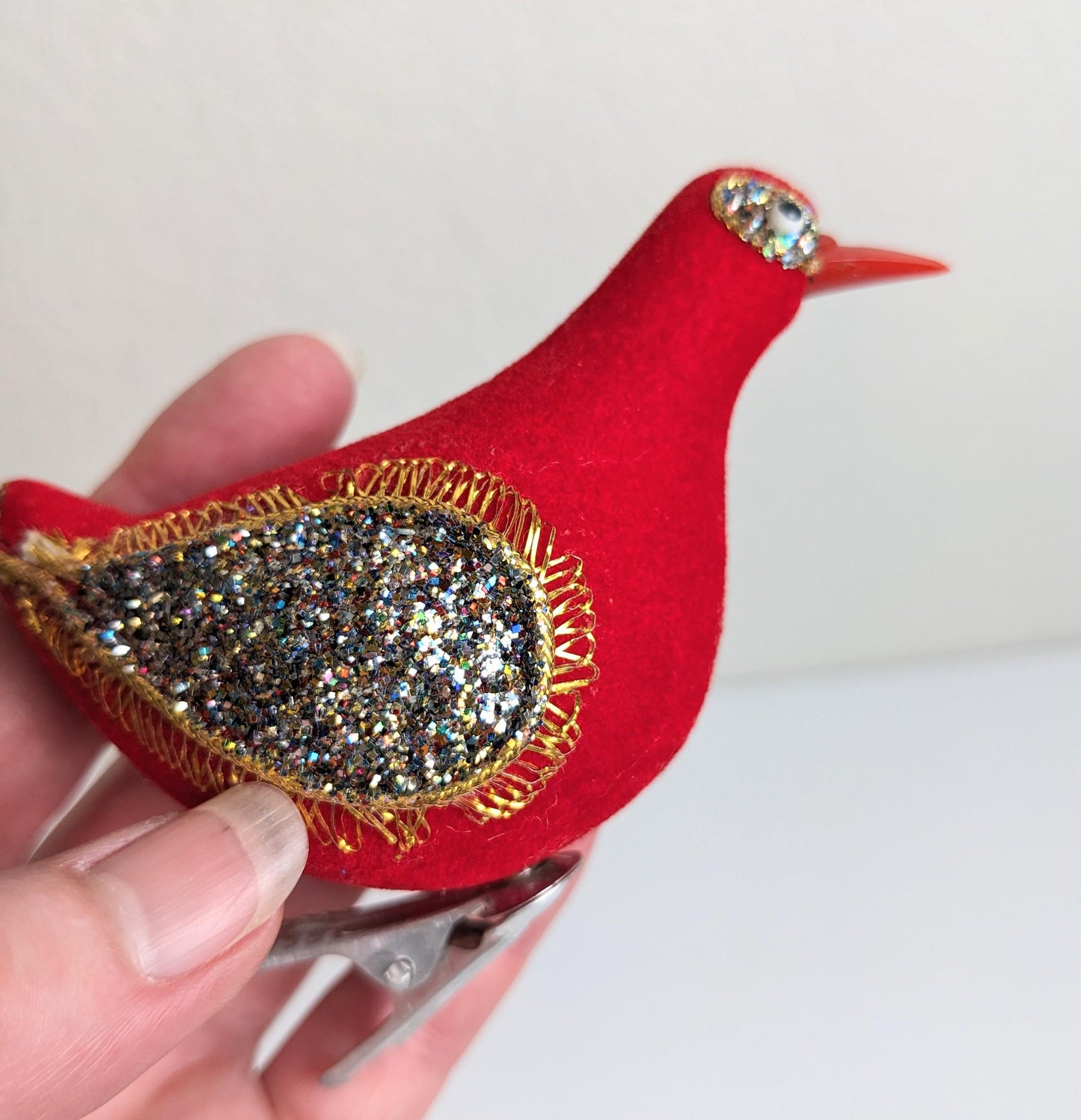 Red Bird Clip-on Flocked Christmas Ornament Set